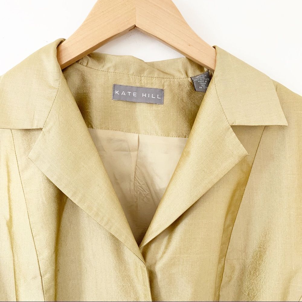 Kate Hill 100% Silk Gold Wrap Blazer Jacket Minimalist Quiet Luxury Top - Picture 8 of 10